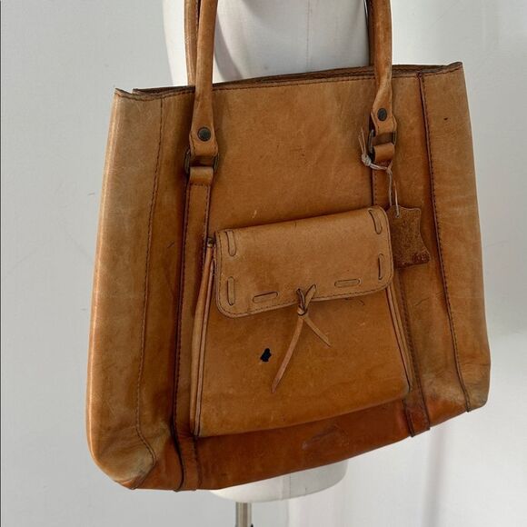 Vintage Distressed 70s Genuine Leather Shoulder Bag Tote - Picture 2 of 7